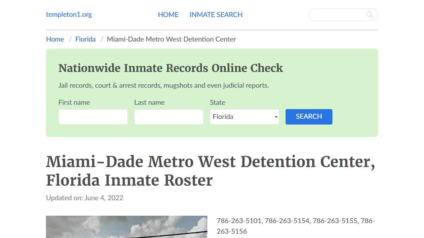 Miami-Dade Metro West Detention Center, Florida Inmate Booking - Templeton