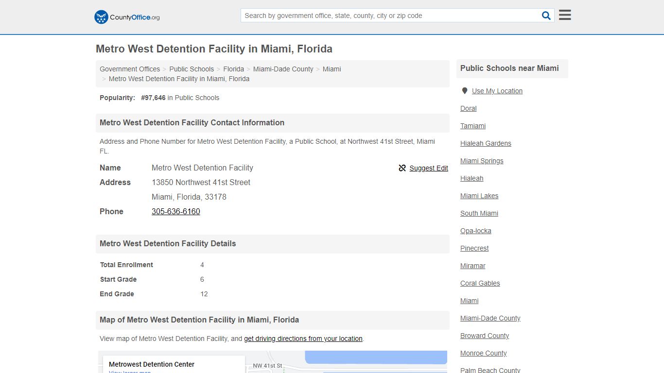 Metro West Detention Facility - Miami, FL (Address and Phone)