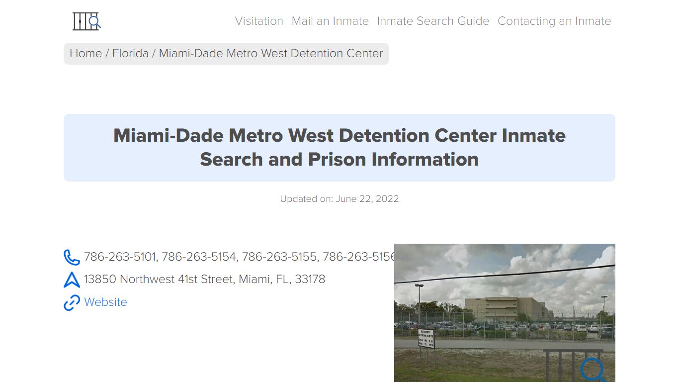 Miami-Dade Metro West Detention Center Inmate Search, Visitation, Phone ...