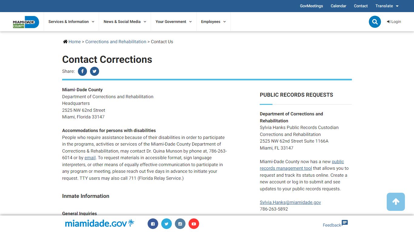 Contact Corrections - Miami-Dade County