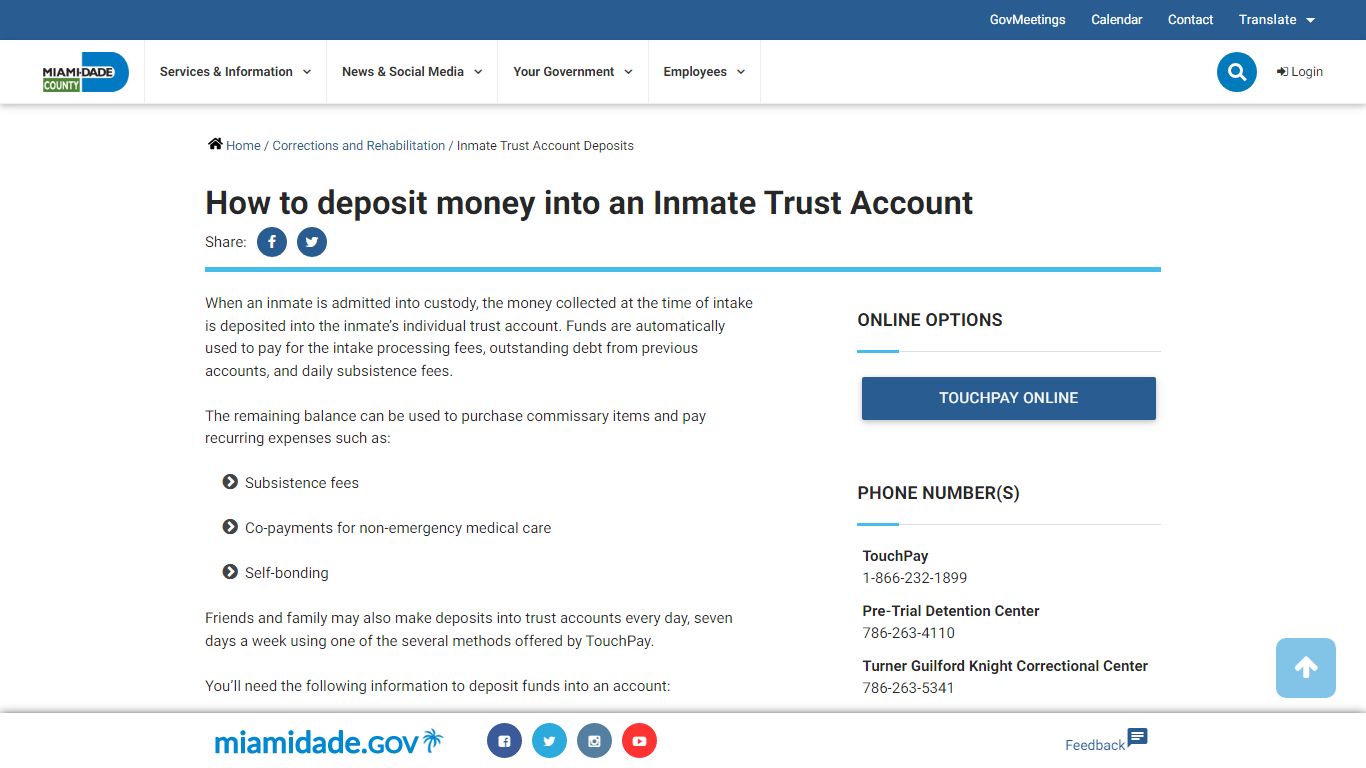 Inmate Trust Account Deposits - Miami-Dade County